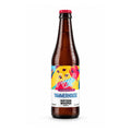 A 12oz brown glass bottle of Yammerhouse Northern Whisper IPA with a colorful label and a red cap, covered in water droplets, on a white background.